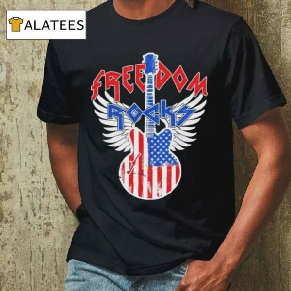 Freedom Rocks 4th Of July Patriotic Usa Flag Rock Guitar Shirt