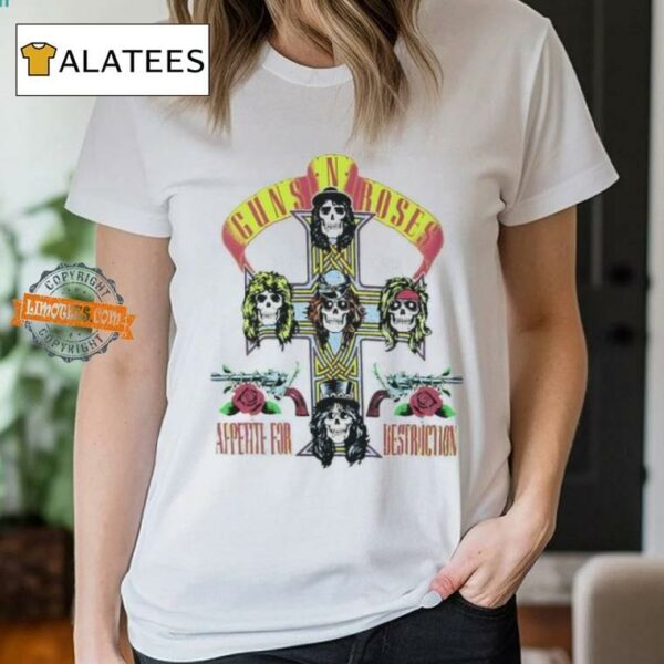 Guns N Roses Cross 1988 Appetite For White T Shirt
