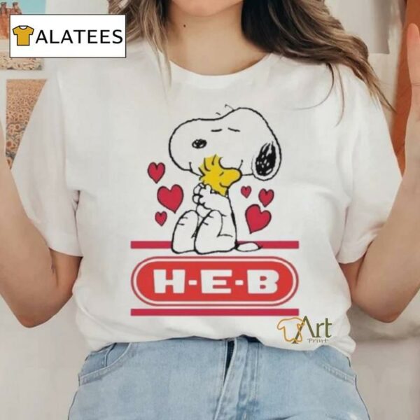 Snoopy And Woodstock Loves H E B Logo Shirt